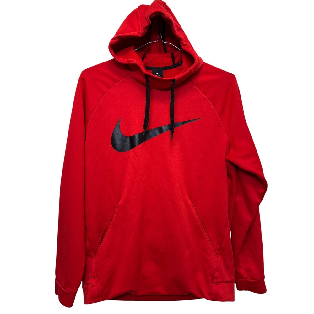 Nike Mens Therma Swoosh Size L Red Dri-FIT Fleece Pullover University Red Black
